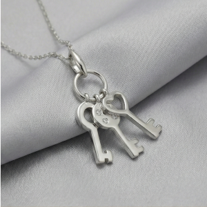 AGOR 925 Sterling Silver Trio Key Charm Pendant Necklace Jewellery for Women and Girls