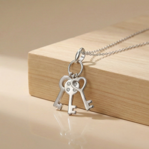 AGOR 925 Sterling Silver Trio Key Charm Pendant Necklace Jewellery for Women and Girls