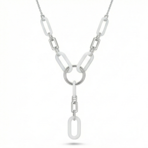 AGOR 925 Sterling Silver Modern White Oval Link Paperclip Chain Y-Necklace Jewellery