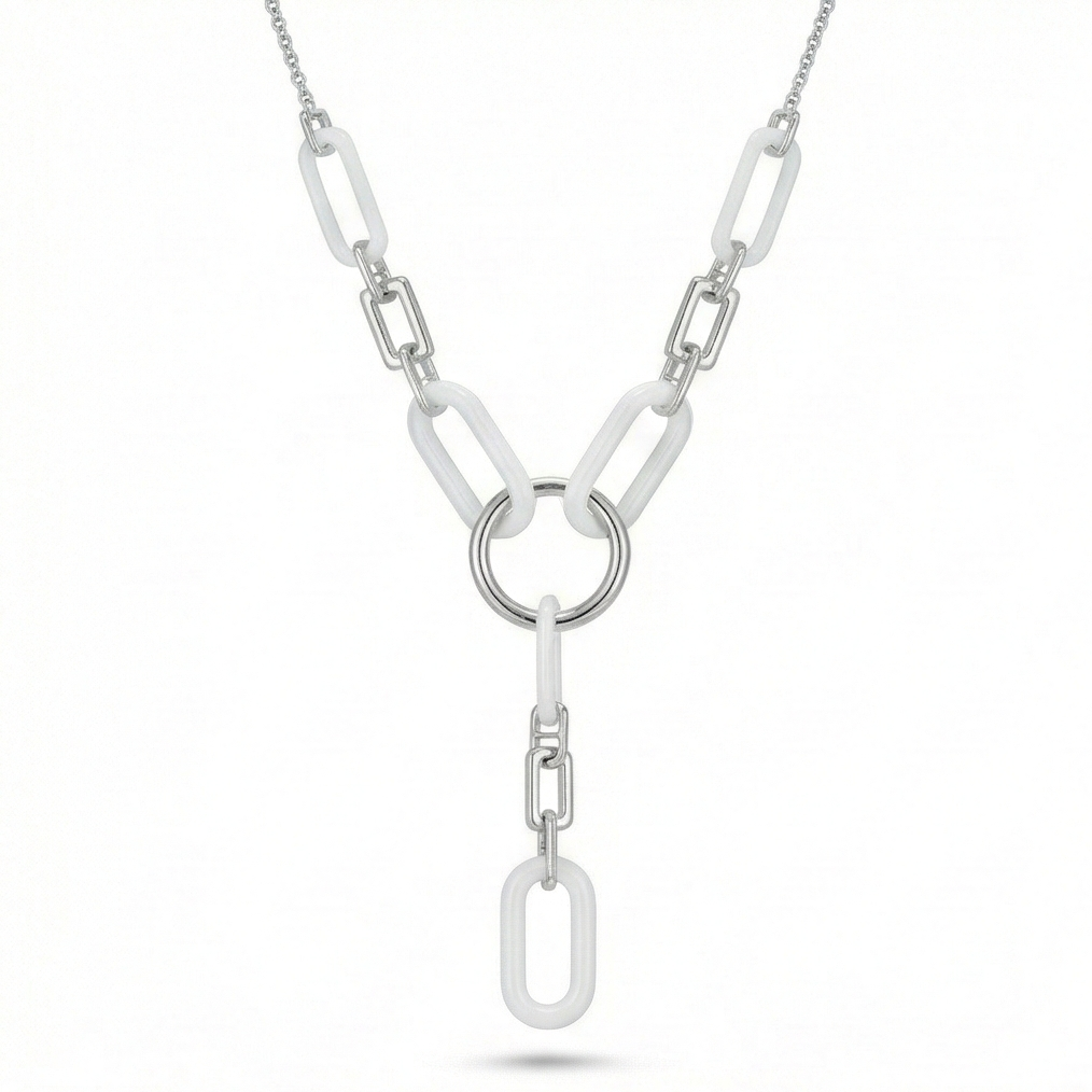 925 Sterling Silver Modern White Oval Link Paperclip Chain Y-Necklace Jewellery