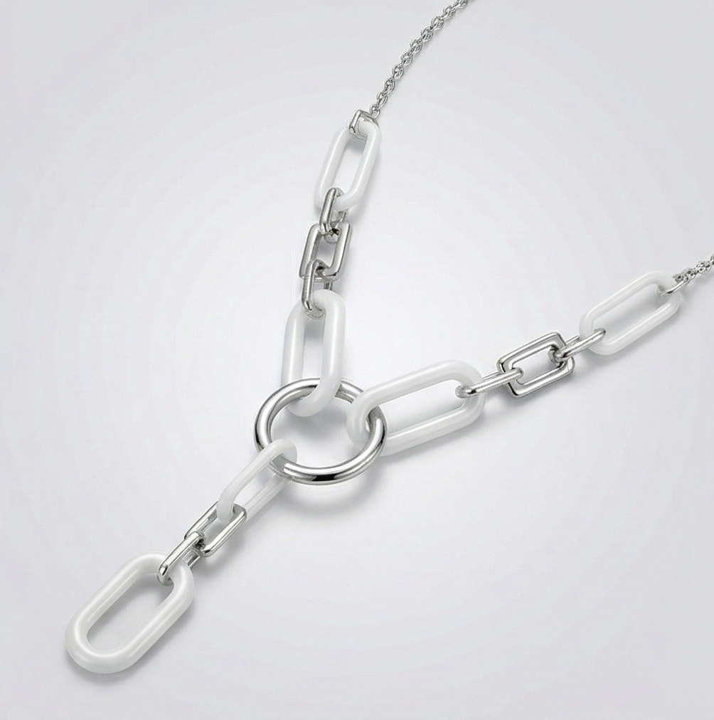 925 Sterling Silver Modern White Oval Link Paperclip Chain Y-Necklace Jewellery