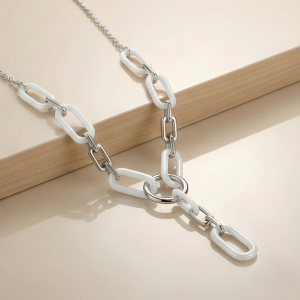 AGOR 925 Sterling Silver Modern White Oval Link Paperclip Chain Y-Necklace Jewellery