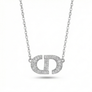 AGOR 925 Sterling Silver Pave Set Interlocking Initial Pendant Necklace Jewellery for Women