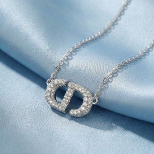 AGOR 925 Sterling Silver Pave Set Interlocking Initial Pendant Necklace Jewellery for Women