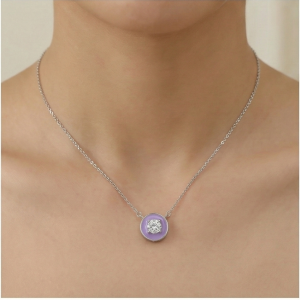AGOR 925 Sterling Silver Lavender Enamel Circle Pendant Necklace Jewellery with Rhodium Finish