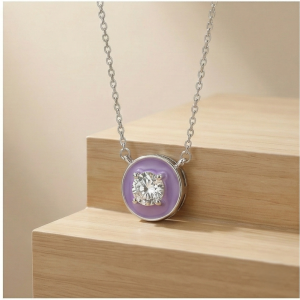 AGOR 925 Sterling Silver Lavender Enamel Circle Pendant Necklace Jewellery with Rhodium Finish