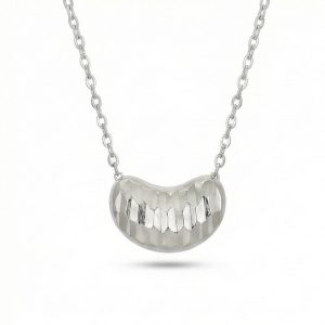 AGOR 925 Sterling Silver Faceted Geometric Textured Bean Pendant Necklace Jewellery for Women