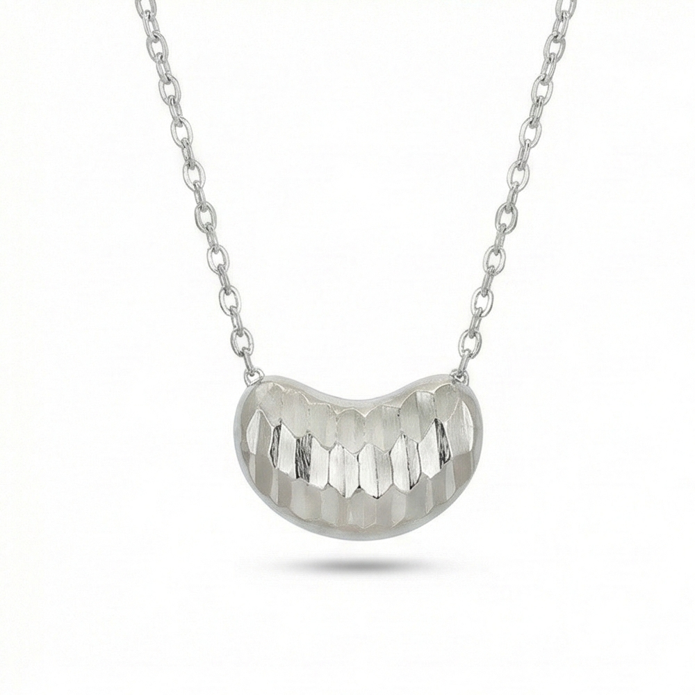 925 Sterling Silver Faceted Geometric Textured Bean Pendant Necklace Jewellery for Women