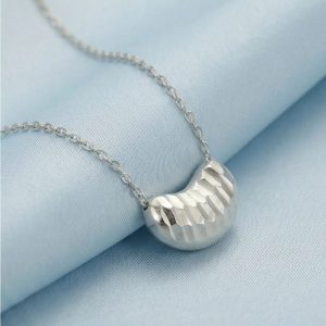 AGOR 925 Sterling Silver Faceted Geometric Textured Bean Pendant Necklace Jewellery for Women