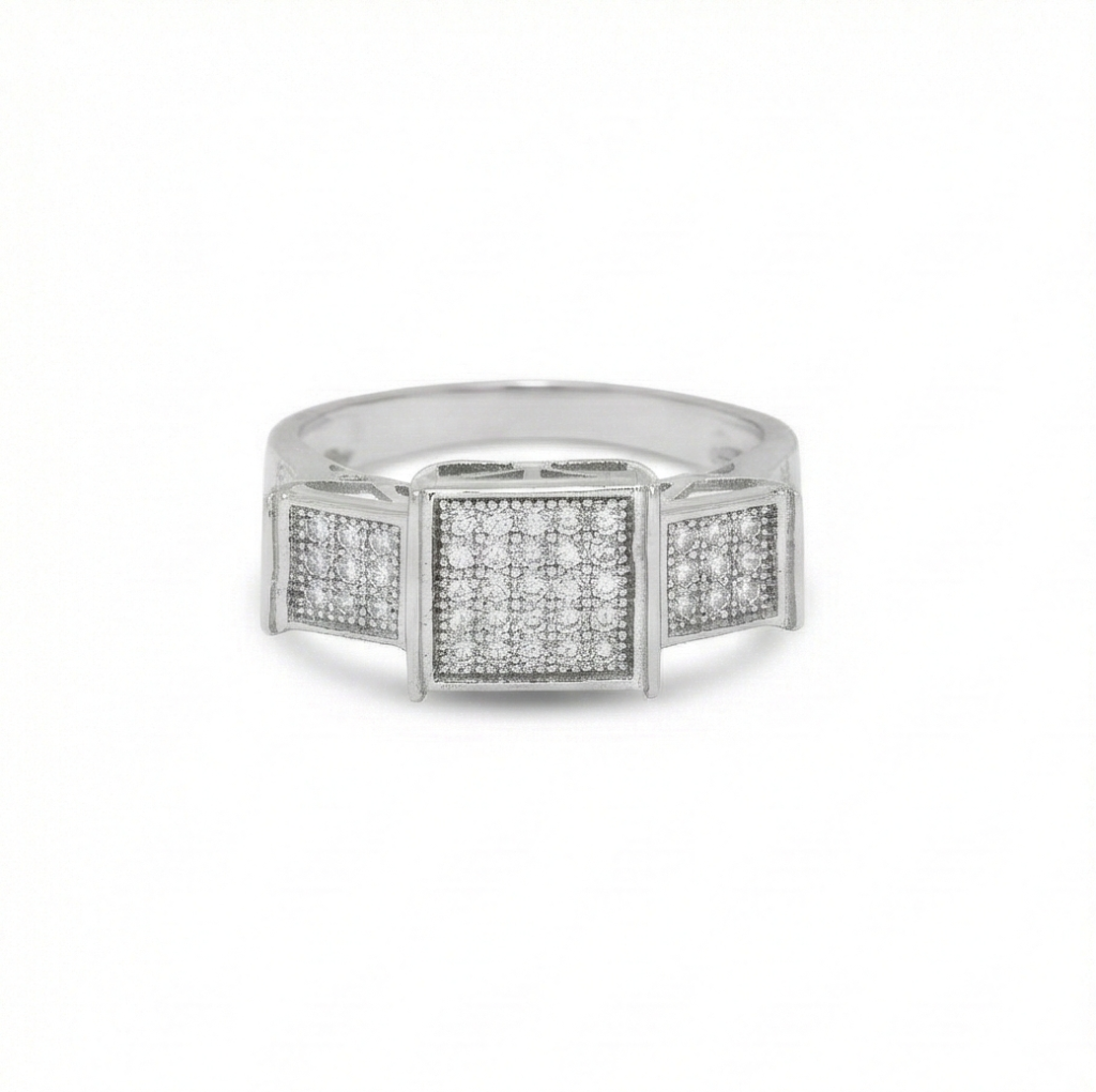 AGOR 925 Sterling Silver Geometric Square Pave Setting Ring Jewellery for Women