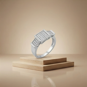 AGOR 925 Sterling Silver Geometric Square Pave Setting Ring Jewellery for Women