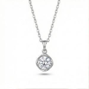 AGOR 925 Sterling Silver Classic Round Solitaire Pendant Necklace Jewellery for Women