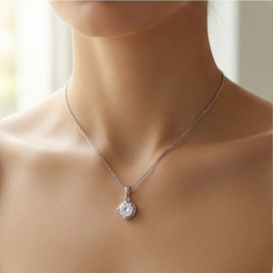 AGOR 925 Sterling Silver Classic Round Solitaire Pendant Necklace Jewellery for Women