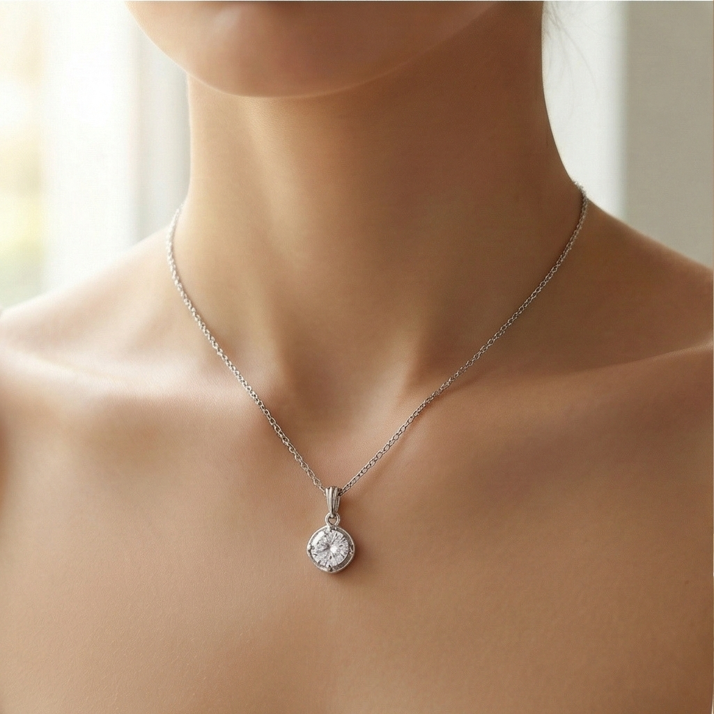 925 Sterling Silver Classic Round Solitaire Pendant Necklace Jewellery for Women