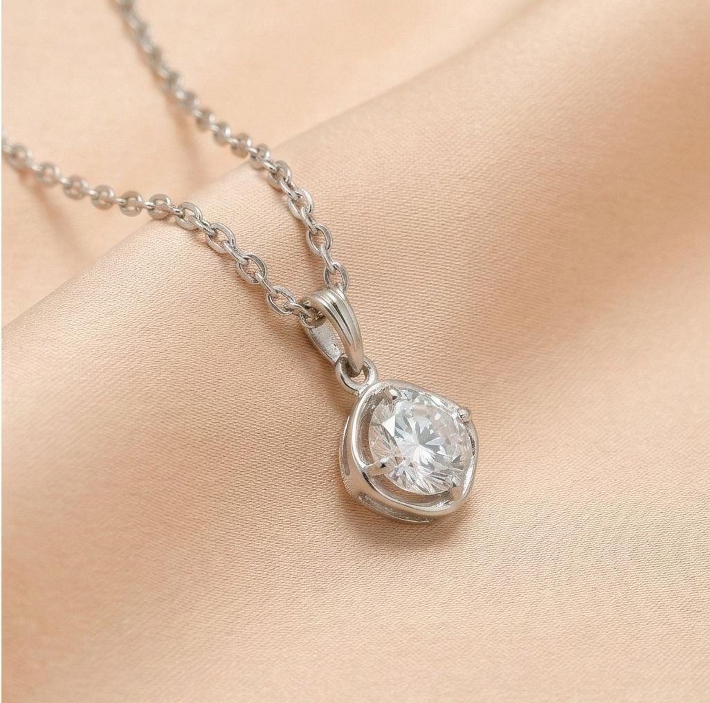 925 Sterling Silver Classic Round Solitaire Pendant Necklace Jewellery for Women