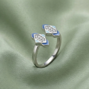 925 Sterling Silver Blue Enamel Geometric Open Cuff Ring Jewellery for Women