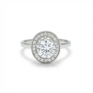 AGOR 925 Sterling Silver Classic Round Halo Solitaire Ring Jewellery for Women