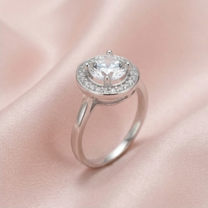 AGOR 925 Sterling Silver Classic Round Halo Solitaire Ring Jewellery for Women