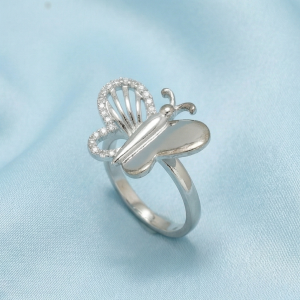 AGOR 925 Sterling Silver Two-Tone Finish Butterfly Ring Jewellery for Women