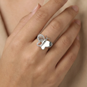 925 Sterling Silver Two-Tone Finish Butterfly Ring Jewellery for Women