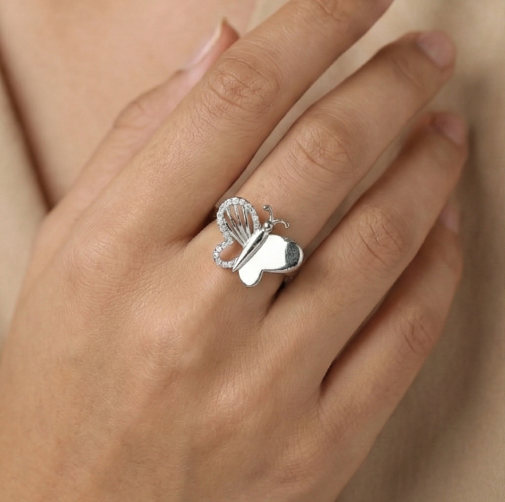925 Sterling Silver Two-Tone Finish Butterfly Ring Jewellery for Women