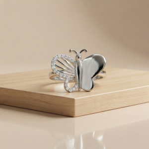AGOR 925 Sterling Silver Two-Tone Finish Butterfly Ring Jewellery for Women