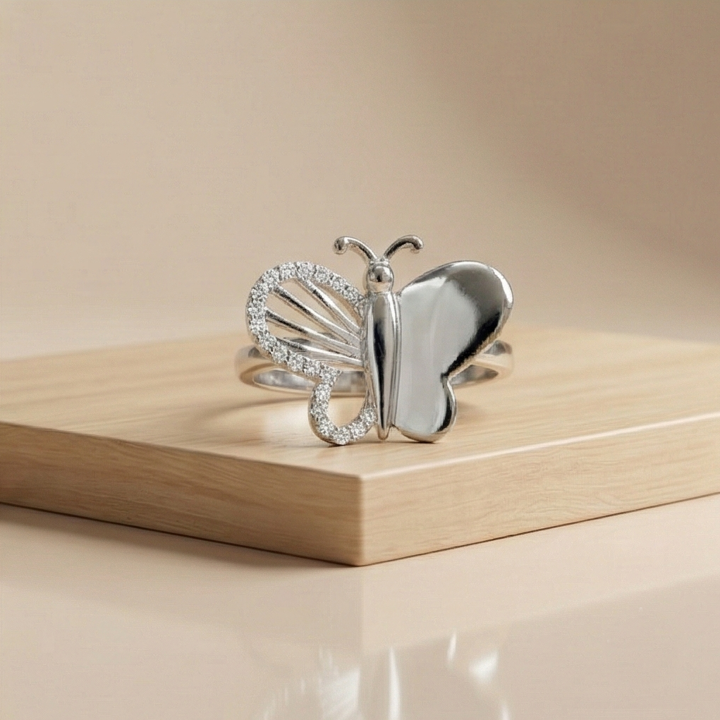 925 Sterling Silver Two-Tone Finish Butterfly Ring Jewellery for Women
