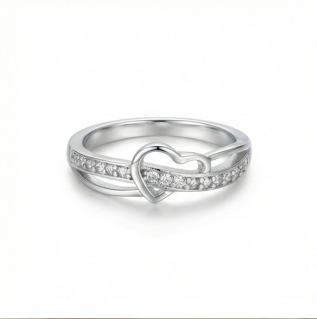 AGOR 925 Sterling Silver Intertwined Open Heart Ring Jewellery for Women