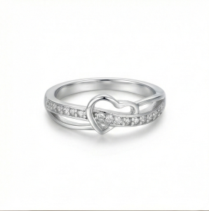 AGOR 925 Sterling Silver Intertwined Open Heart Ring Jewellery for Women