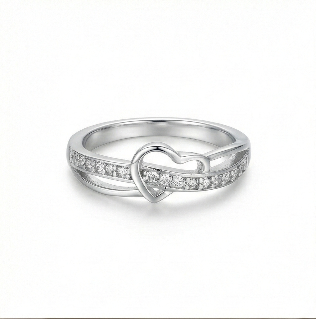 925 Sterling Silver Intertwined Open Heart Ring Jewellery for Women