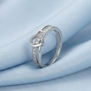 AGOR 925 Sterling Silver Intertwined Open Heart Ring Jewellery for Women