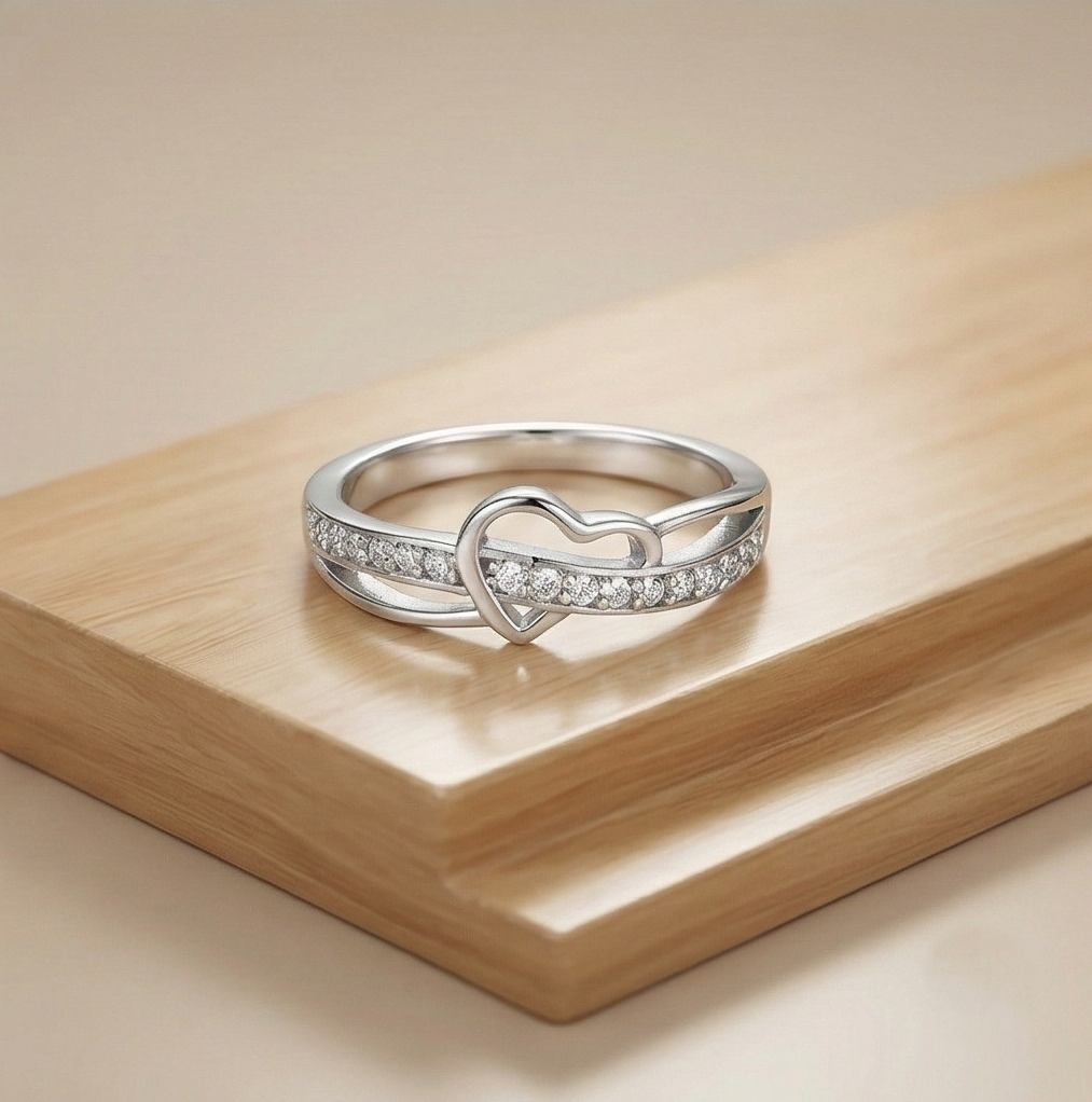 925 Sterling Silver Intertwined Open Heart Ring Jewellery for Women