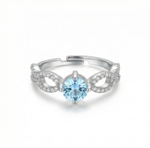 AGOR 925 Sterling Silver Infinity Twist Blue Stone Adjustable Ring Jewellery for Women