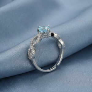 AGOR 925 Sterling Silver Infinity Twist Blue Stone Adjustable Ring Jewellery for Women