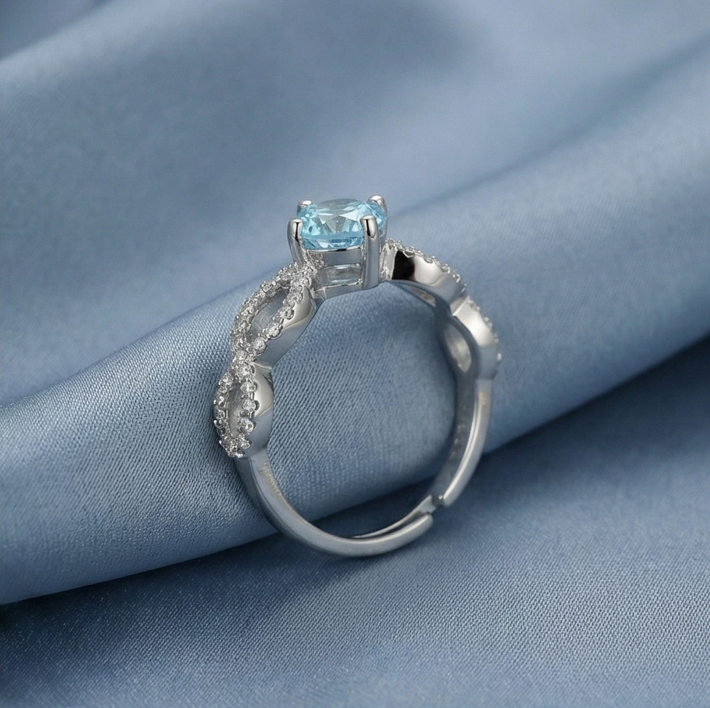 925 Sterling Silver Infinity Twist Blue Stone Adjustable Ring Jewellery for Women