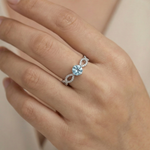 AGOR 925 Sterling Silver Infinity Twist Blue Stone Adjustable Ring Jewellery for Women