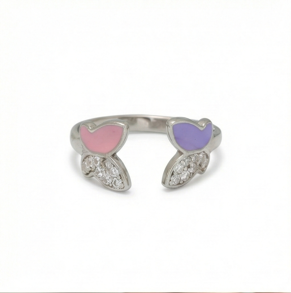 AGOR 925 Sterling Silver Pink and Purple Enamel Butterfly Open Ring Jewellery for Women