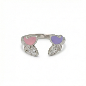 AGOR 925 Sterling Silver Pink and Purple Enamel Butterfly Open Ring Jewellery for Women