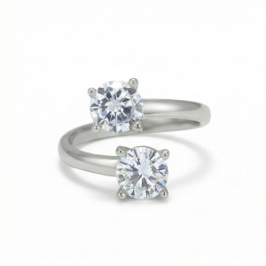 AGOR 925 Sterling Silver Double Stone Open Adjustable Ring Jewellery for Women