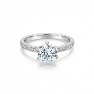 AGOR 925 Sterling Silver Classic Solitaire Pave Band Engagement Ring Jewellery for Women