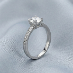 AGOR 925 Sterling Silver Classic Solitaire Pave Band Engagement Ring Jewellery for Women