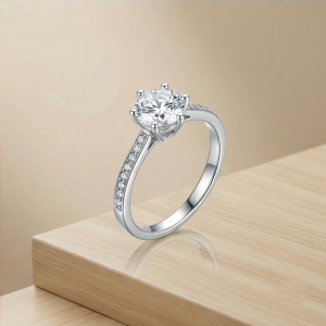 AGOR 925 Sterling Silver Classic Solitaire Pave Band Engagement Ring Jewellery for Women