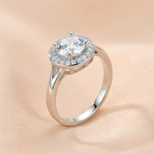 AGOR 925 Sterling Silver Round Halo Split Shank Statement Ring Jewellery for Women