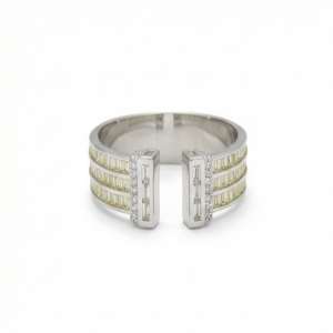 AGOR 925 Sterling Silver Wide Band Baguette Yellow Stone Open Ring Jewellery for Women