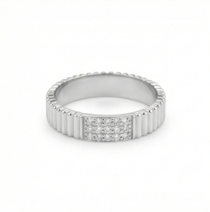 AGOR 925 Sterling Silver Fluted Texture Band Pave Set Ring Jewellery for Women