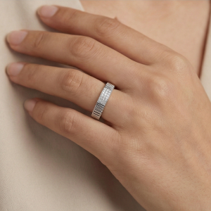 AGOR 925 Sterling Silver Fluted Texture Band Pave Set Ring Jewellery for Women
