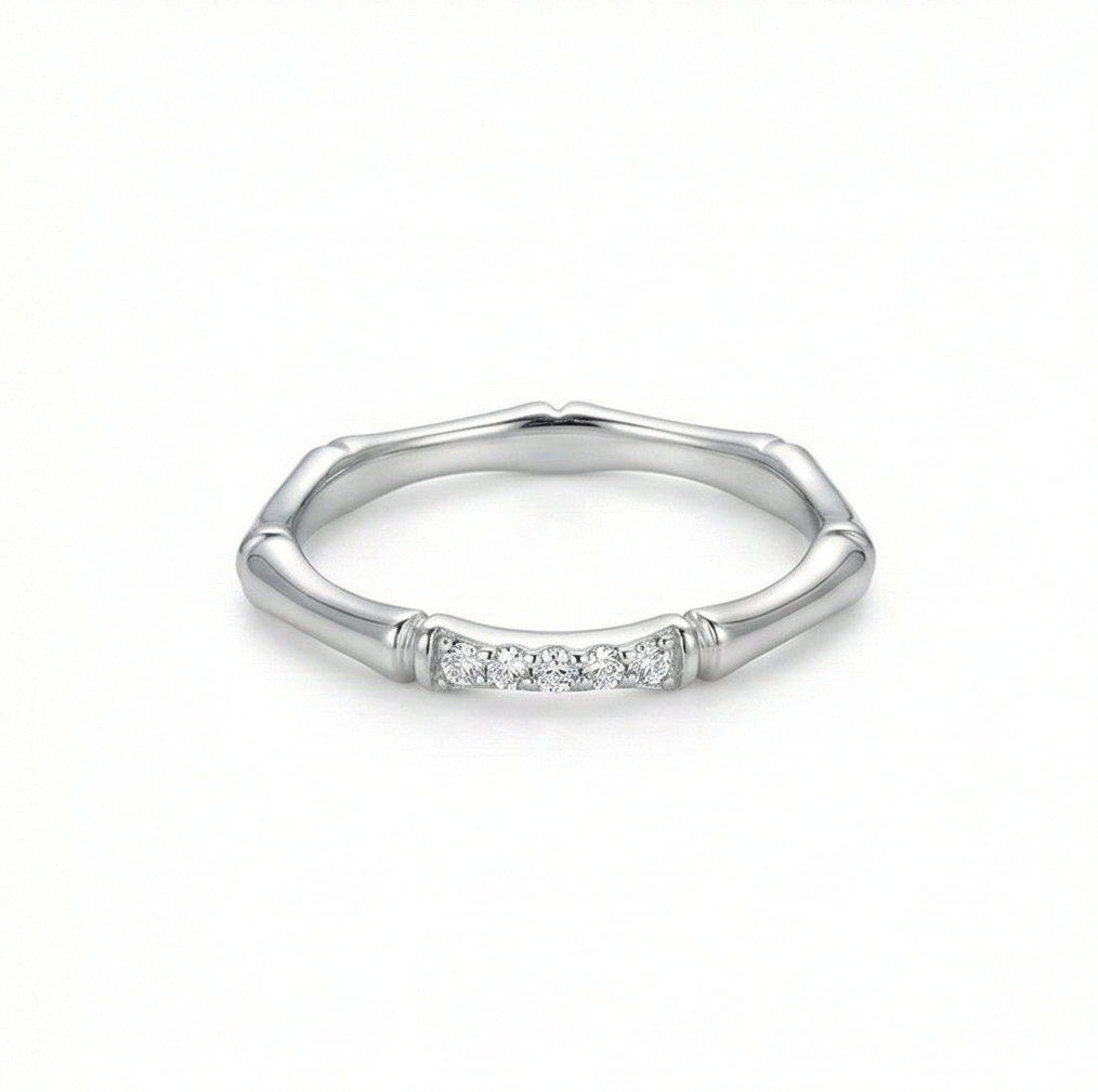 925 Sterling Silver Bamboo Style Minimalist Stackable Ring Jewellery for Women