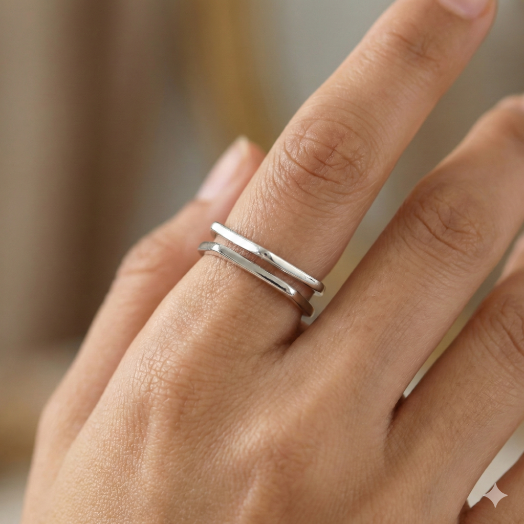 AGOR 925 Sterling Silver Geometric Hexagon Open Ring High Polish Adjustable Minimalist Jewellery for Women