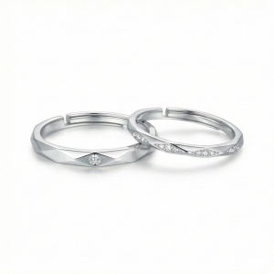 AGOR 925 Sterling Silver Adjustable Geometric 2 Rings Set Rhodium Finish Jewellery