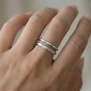 AGOR 925 Sterling Silver Adjustable Geometric 2 Rings Set Rhodium Finish Jewellery